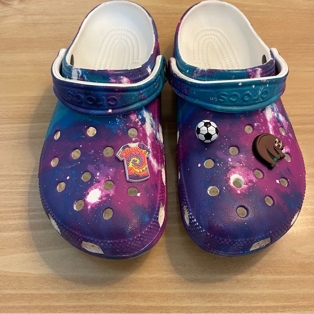 CROCS Cosmic Purple, white and Blue with Jibbitz Unisex